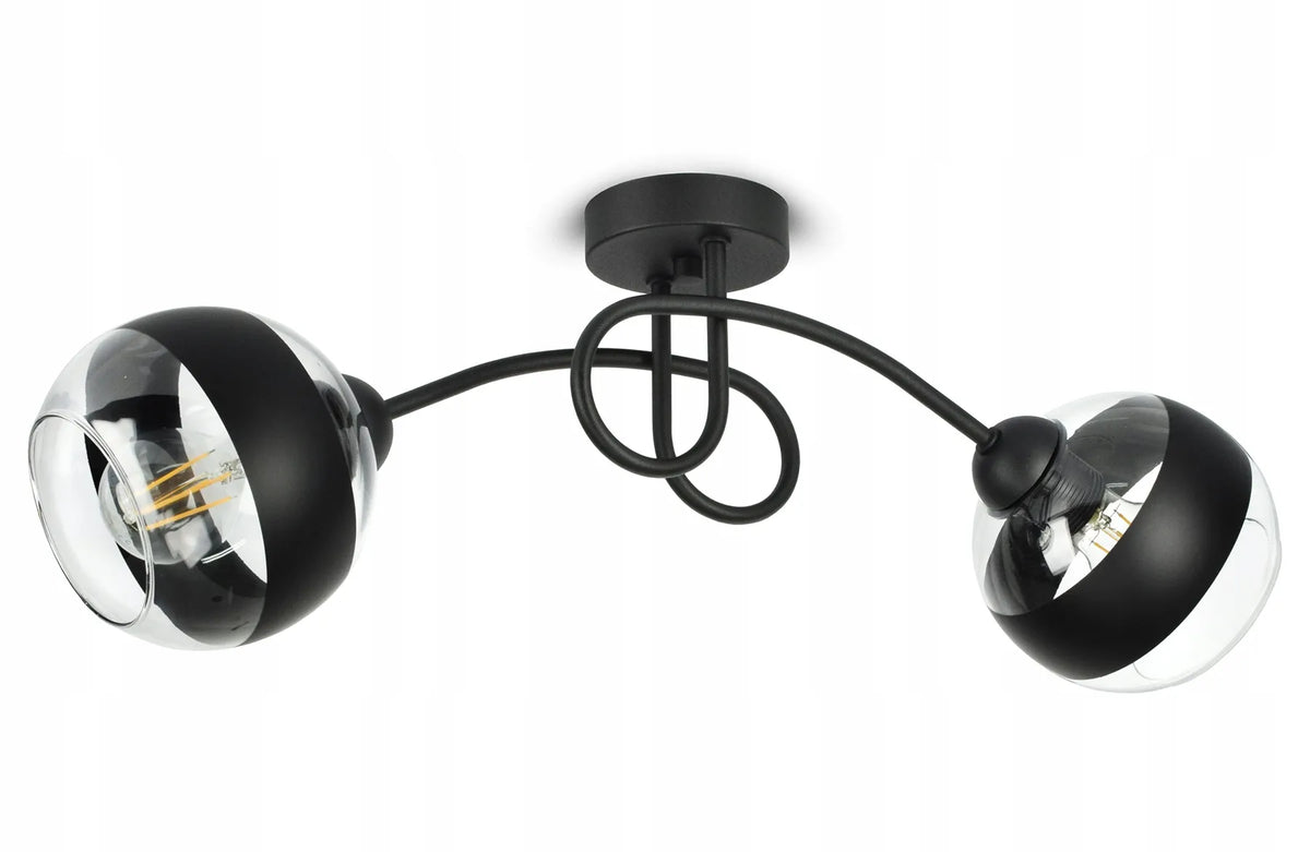 Kabantis lubinis šviestuvas – juodas sietynas su stikliniais gaubtais Black Belt PE2 LED E27