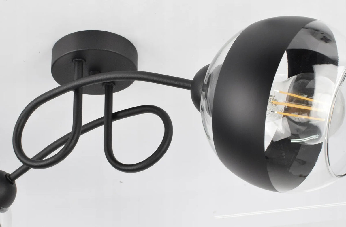 Kabantis lubinis šviestuvas – juodas sietynas su stikliniais gaubtais Black Belt PE2 LED E27