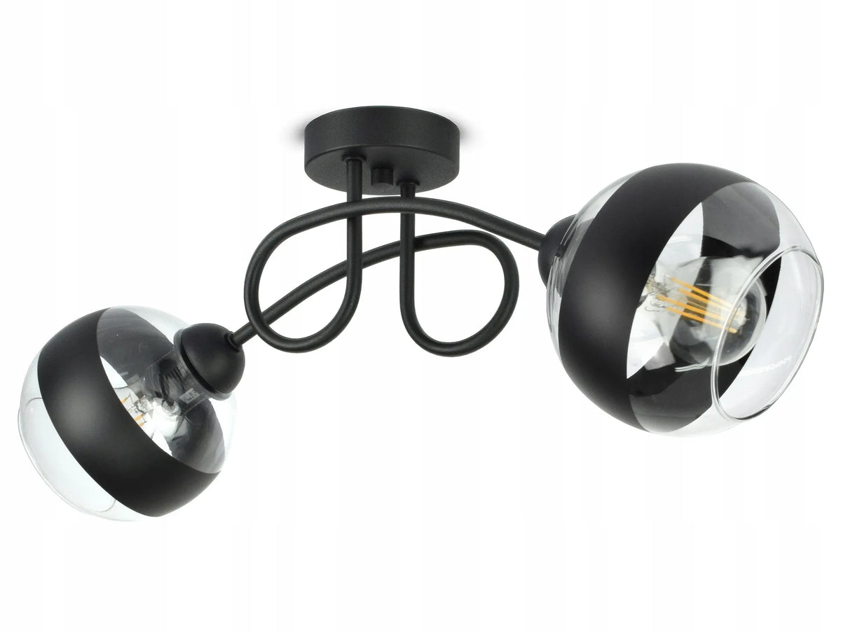 Kabantis lubinis šviestuvas – juodas sietynas su stikliniais gaubtais Black Belt PE2 LED E27