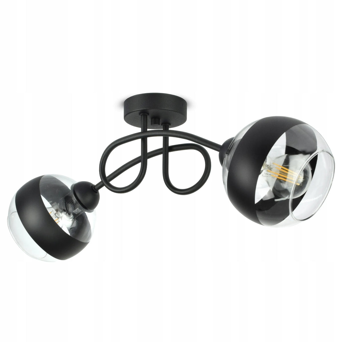 Kabantis lubinis šviestuvas – juodas sietynas su stikliniais gaubtais Black Belt PE2 LED E27