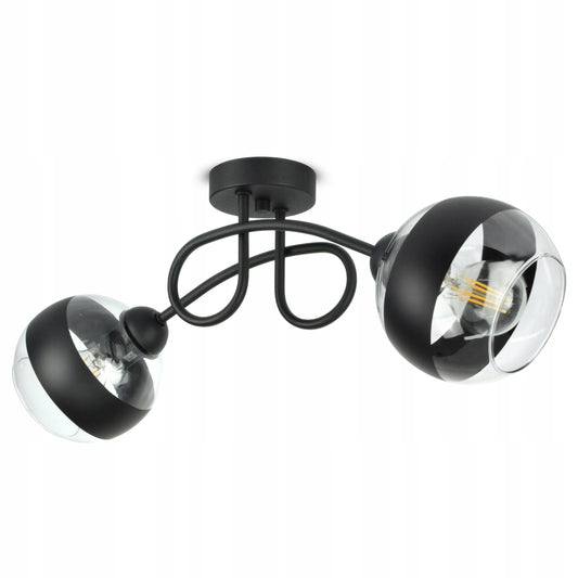 Kabantis lubinis šviestuvas – juodas sietynas su stikliniais gaubtais Black Belt PE2 LED E27