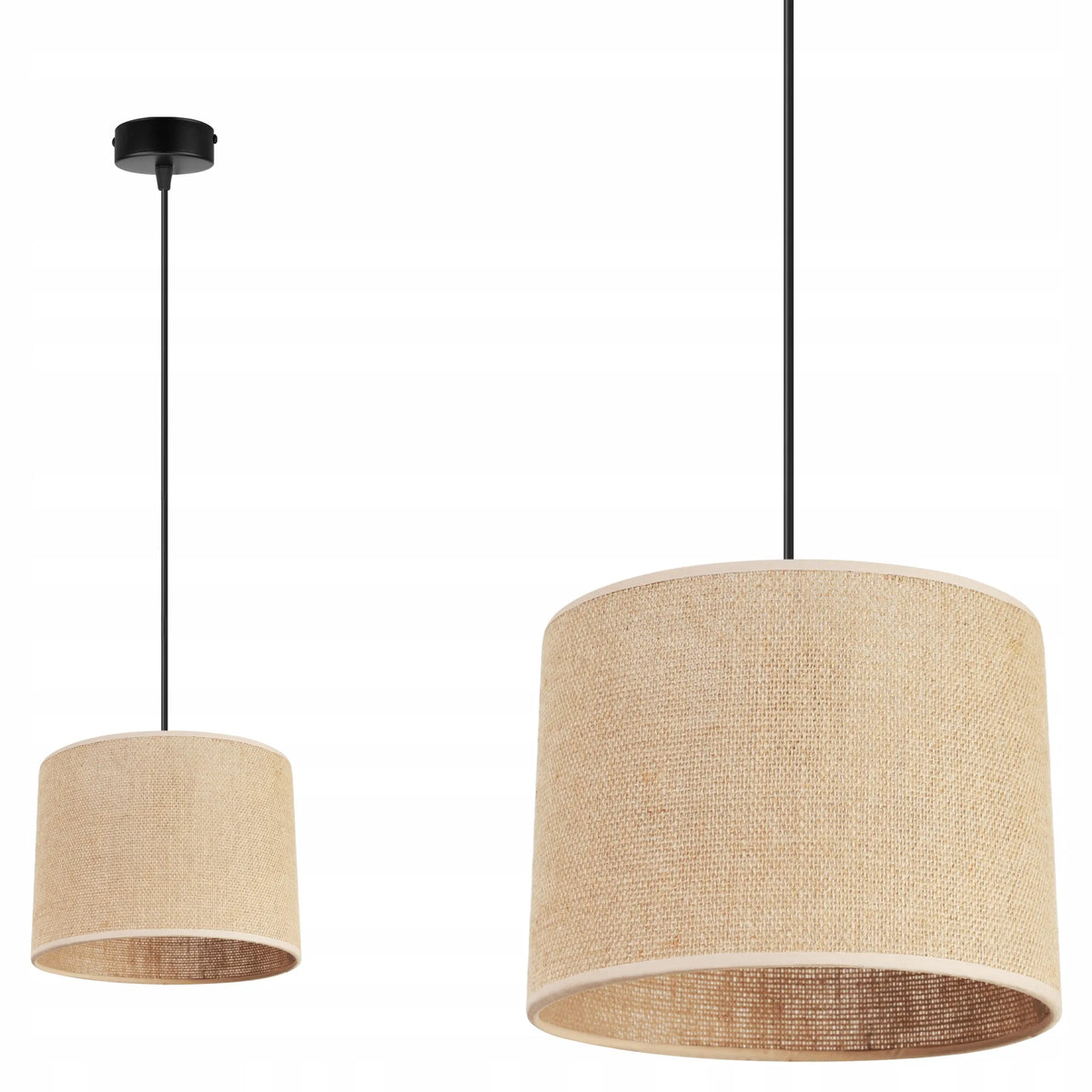 Kabantis lubinis šviestuvas „Light Home JUTA 2450/20“ su viengubu boho stiliaus tekstiliniu gaubtu, juodas ir smėlio spalvos