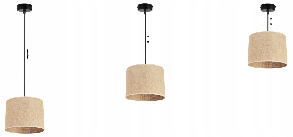 Kabantis lubinis šviestuvas „Light Home JUTA 2450/20“ su viengubu boho stiliaus tekstiliniu gaubtu, juodas ir smėlio spalvos