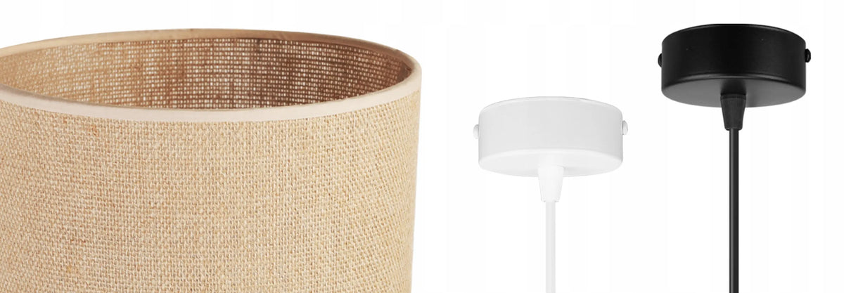 Kabantis lubinis šviestuvas „Light Home JUTA 2450/20“ su viengubu boho stiliaus tekstiliniu gaubtu, juodas ir smėlio spalvos
