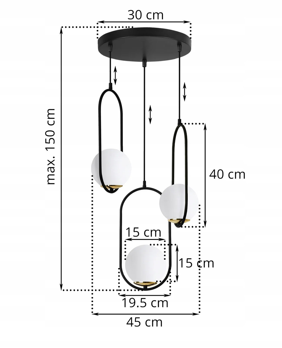 Kabantis lubinis šviestuvas „LUNA“ – žavingas žiedas su rutuliniais gaubtais valgomajam ir virtuvei