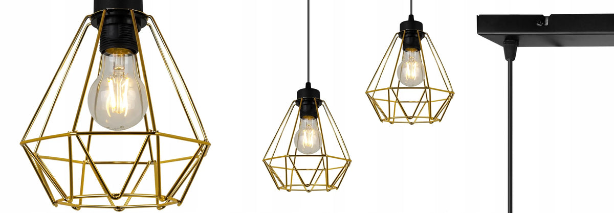 Kabantis lubinis šviestuvas „NUVOLA GOLD 2034/3“, auksinis, lofto ir glamour stiliaus, elegantiškas, trigubas