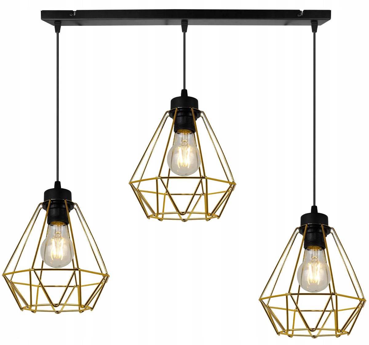 Kabantis lubinis šviestuvas „NUVOLA GOLD 2034/3“, auksinis, lofto ir glamour stiliaus, elegantiškas, trigubas