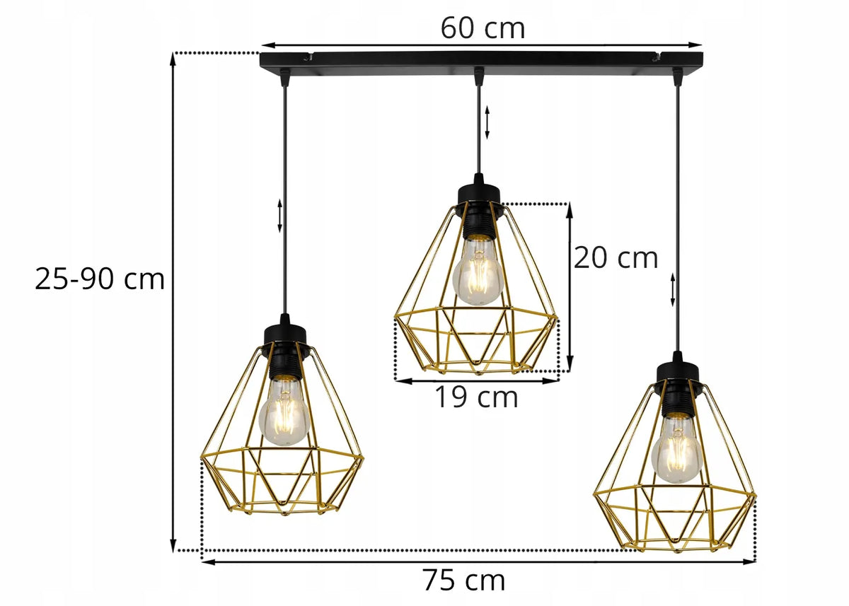 Kabantis lubinis šviestuvas „NUVOLA GOLD 2034/3“, auksinis, lofto ir glamour stiliaus, elegantiškas, trigubas