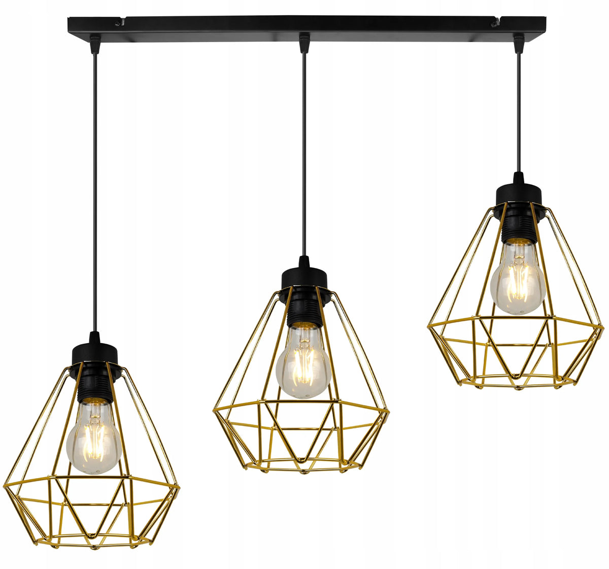 Kabantis lubinis šviestuvas „NUVOLA GOLD 2034/3“, auksinis, lofto ir glamour stiliaus, elegantiškas, trigubas