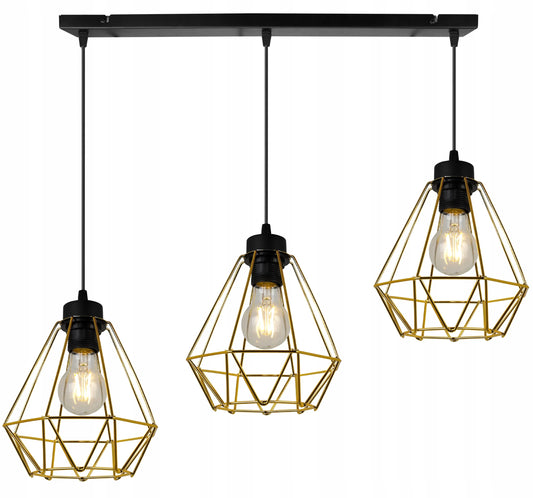 Kabantis lubinis šviestuvas „NUVOLA GOLD 2034/3“, auksinis, lofto ir glamour stiliaus, elegantiškas, trigubas