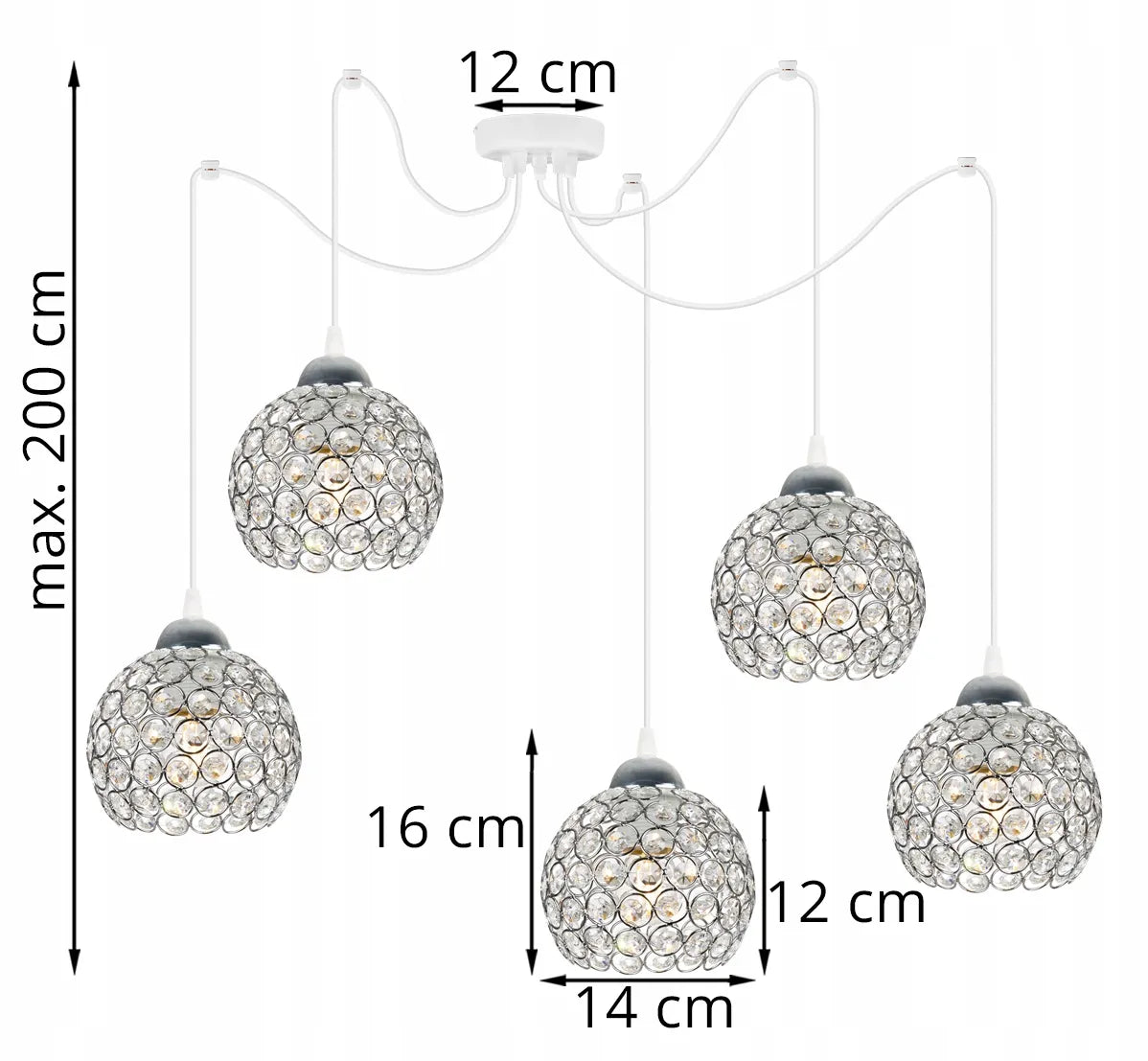 Kabantis lubinis šviestuvas „Spider Crystal“ su chromo detalėmis ir kristalais valgomajam, svetainei, loftui