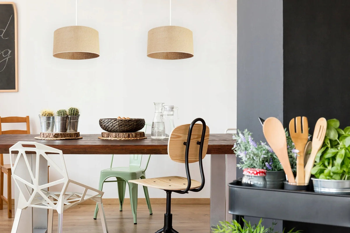 Kabantis lubinis šviestuvas su vienu šviesos šaltiniu ir boho stiliaus medžiaginiu gaubtu JUTA, 35 cm, Light Home