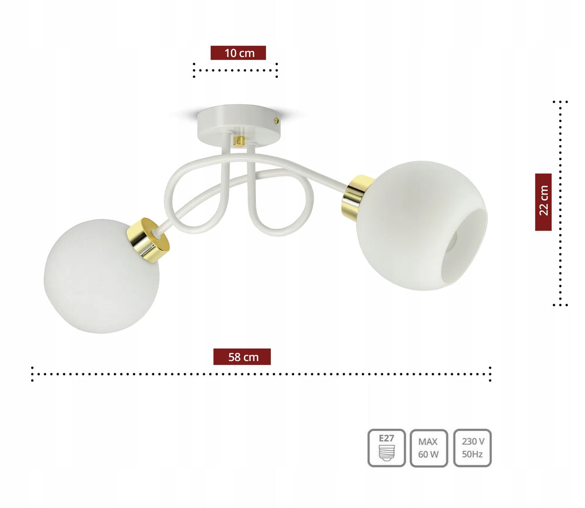 Kabantis lubinis šviestuvas „White Glass“ PE2 su baltais stikliniais gaubtais, LED E27