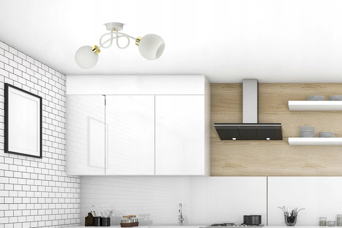 Kabantis lubinis šviestuvas „White Glass“ PE2 su baltais stikliniais gaubtais, LED E27