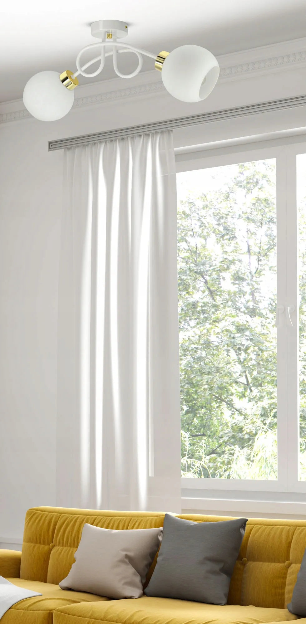 Kabantis lubinis šviestuvas „White Glass“ PE2 su baltais stikliniais gaubtais, LED E27