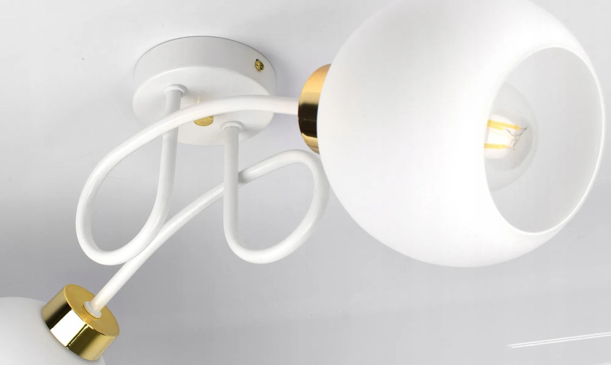 Kabantis lubinis šviestuvas „White Glass“ PE2 su baltais stikliniais gaubtais, LED E27