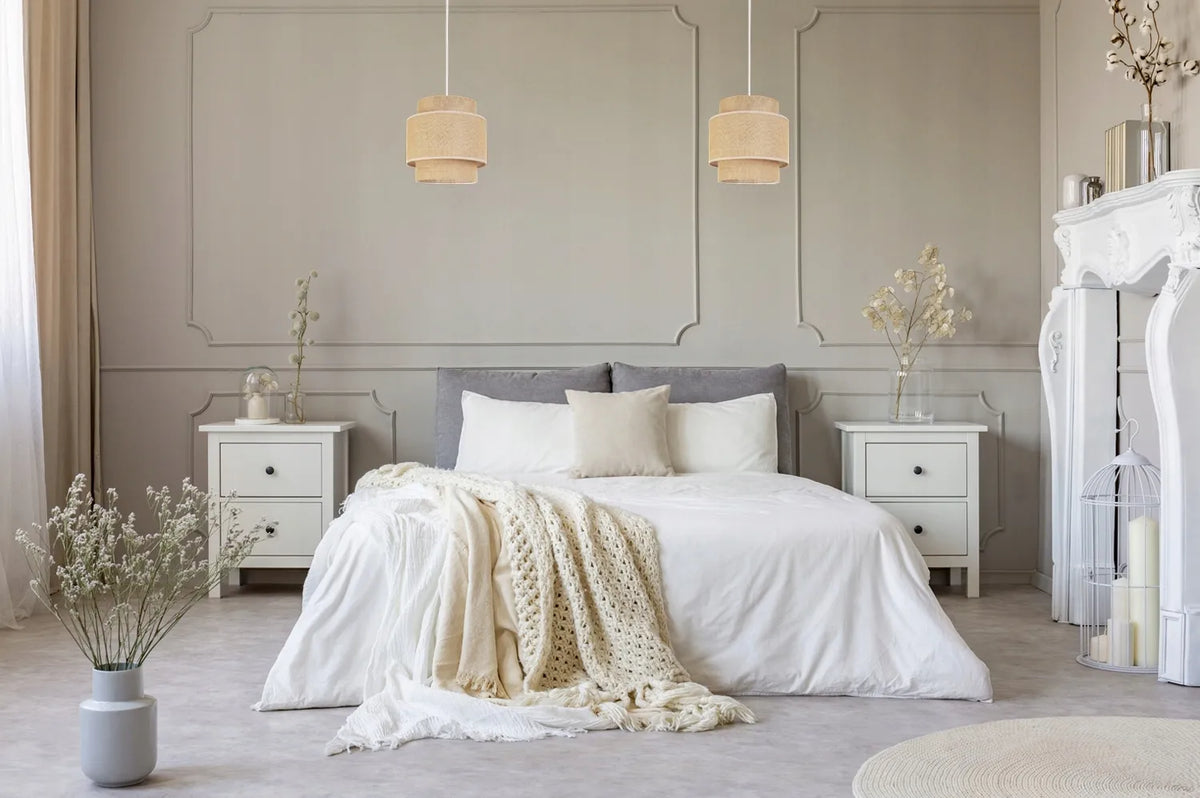 Kabantysis lubinis šviestuvas „Light Home“ BOHO 2458/1 su viengubu džiuto audinio gaubtu, modernus