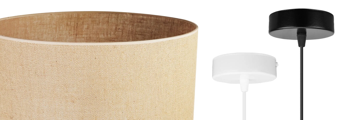 Kabantysis lubinis šviestuvas „Light Home“ JUTA 2450/40, vieno šviesos šaltinio, apvalus smėlio spalvos medžiaginis gaubtas, 40 cm