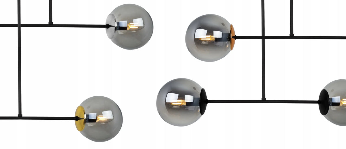 Kabantysis lubinis šviestuvas „Light Home“ Tuluza, juodas, grafito spalvos gaubtai, auksinės detalės, loft stiliaus, 2 šviesos taškai