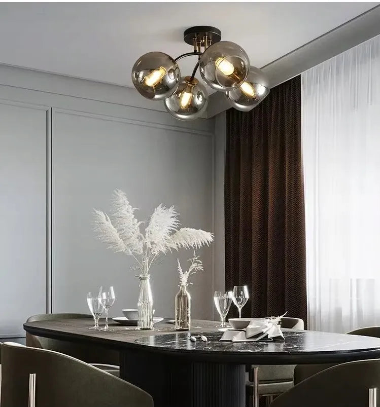 Kabantysis lubinis šviestuvas, plafonas, sietynas su rutuliais, Krislamp MEGAN, 4 x E27