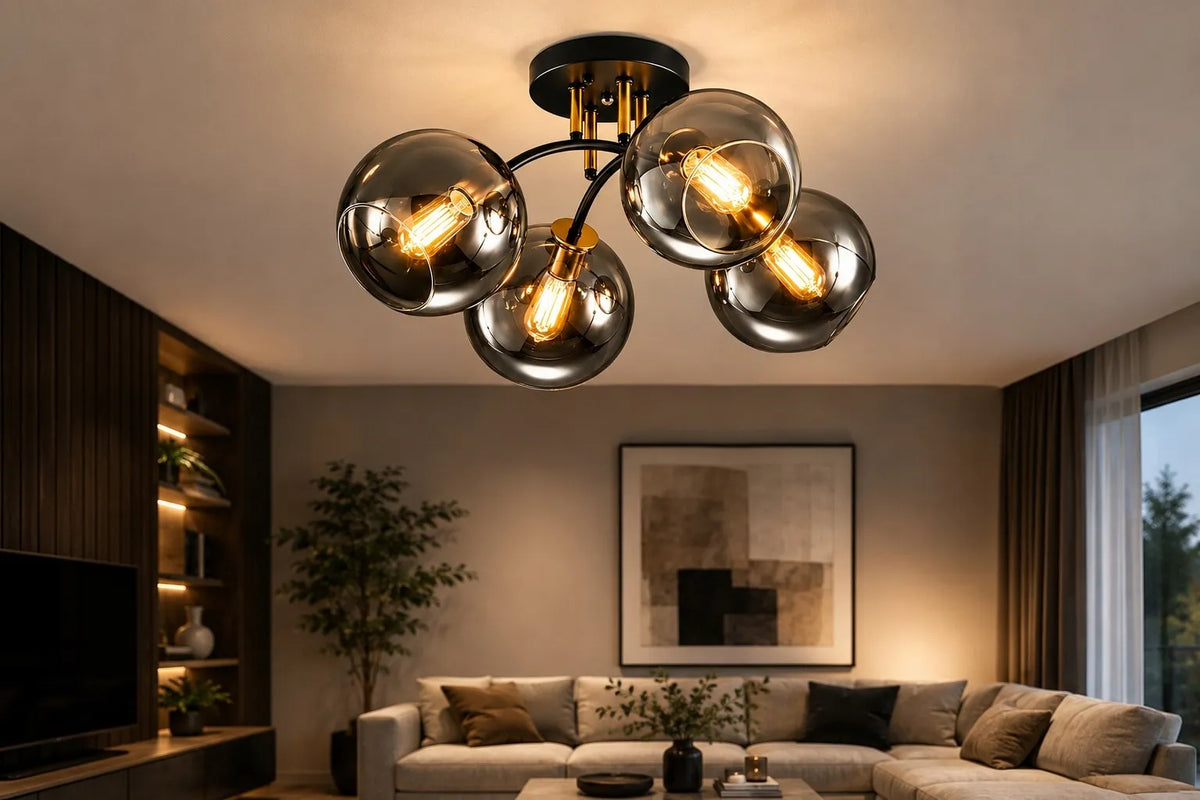 Kabantysis lubinis šviestuvas, plafonas, sietynas su rutuliais, Krislamp MEGAN, 4 x E27