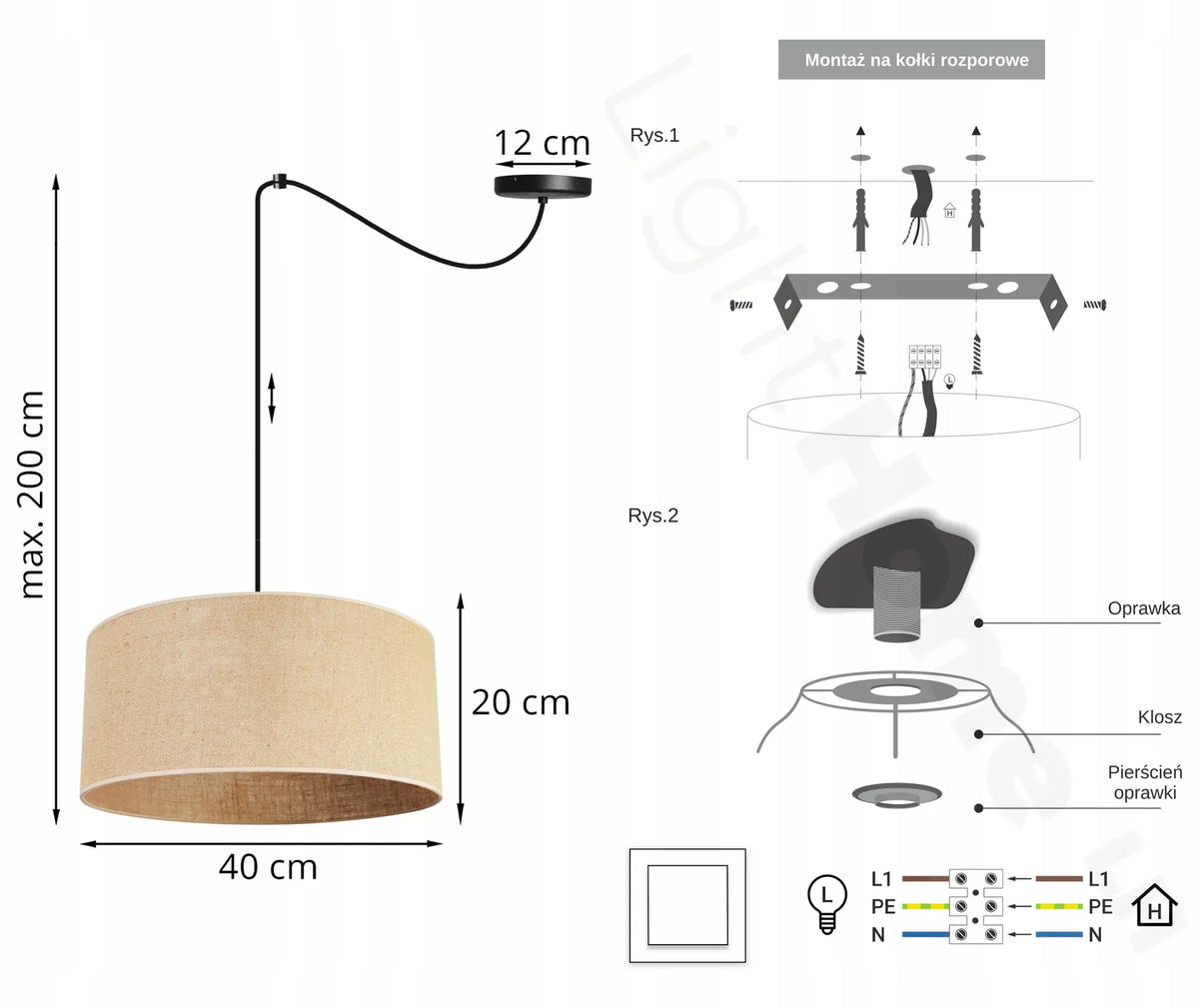 Kabantysis lubinis šviestuvas su gaubtu „LOFT BOHO JUTA“ 40 cm, „SPIDER“ kambariui