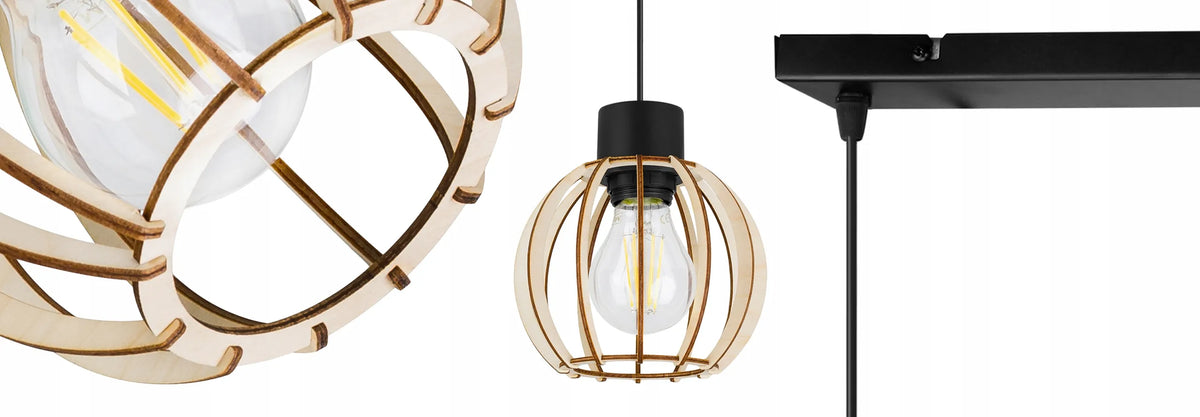 Kabantysis medinis lubinis šviestuvas „TIMBER“ – modernus boho stiliaus šviestuvas virtuvei