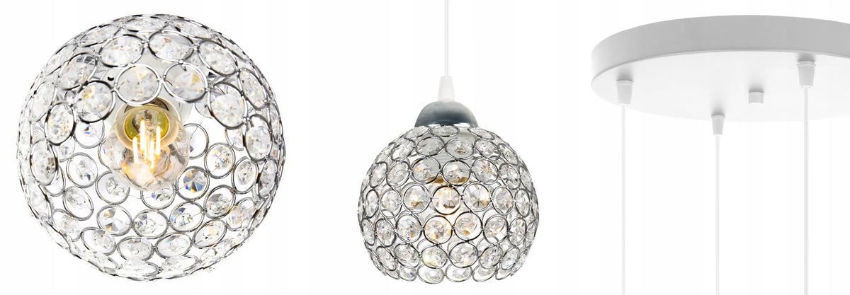 Kabantysis šviestuvas „CRYSTAL“ GLAMOUR, chromo ir baltos spalvos, modernus, su blizgančiais kristalais