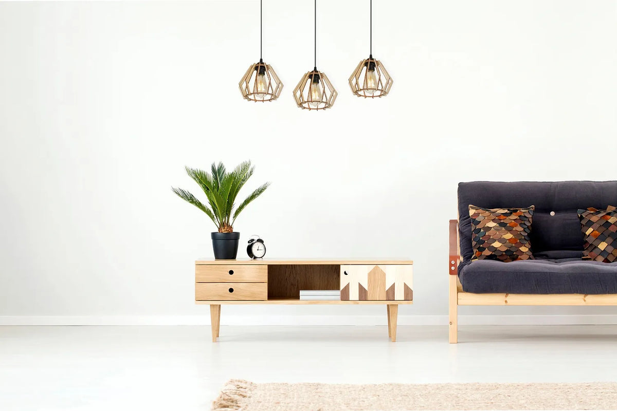 Kabantysis trigubas lubinis šviestuvas „TIMBER“ 2360/3, medinis, modernus boho stiliaus, juodas