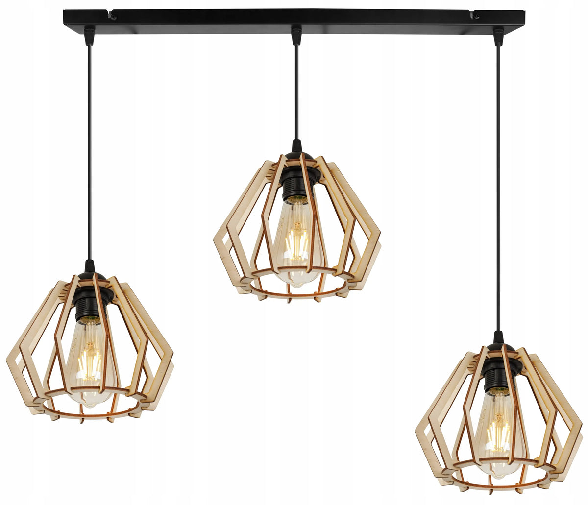 Kabantysis trigubas lubinis šviestuvas „TIMBER“ 2360/3, medinis, modernus boho stiliaus, juodas