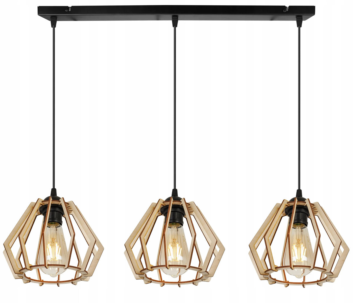 Kabantysis trigubas lubinis šviestuvas „TIMBER“ 2360/3, medinis, modernus boho stiliaus, juodas
