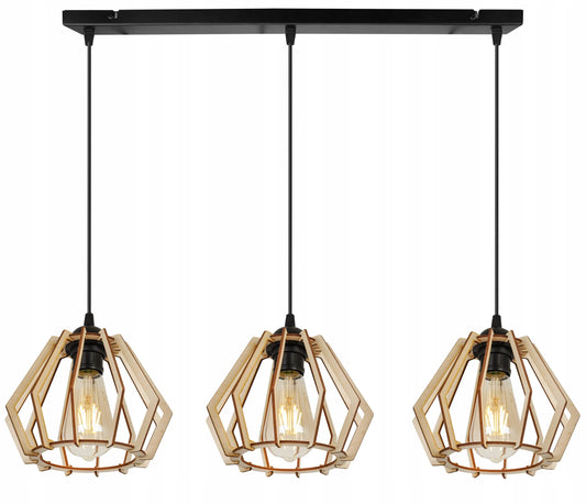Kabantysis trigubas lubinis šviestuvas „TIMBER“ 2360/3, medinis, modernus boho stiliaus, juodas
