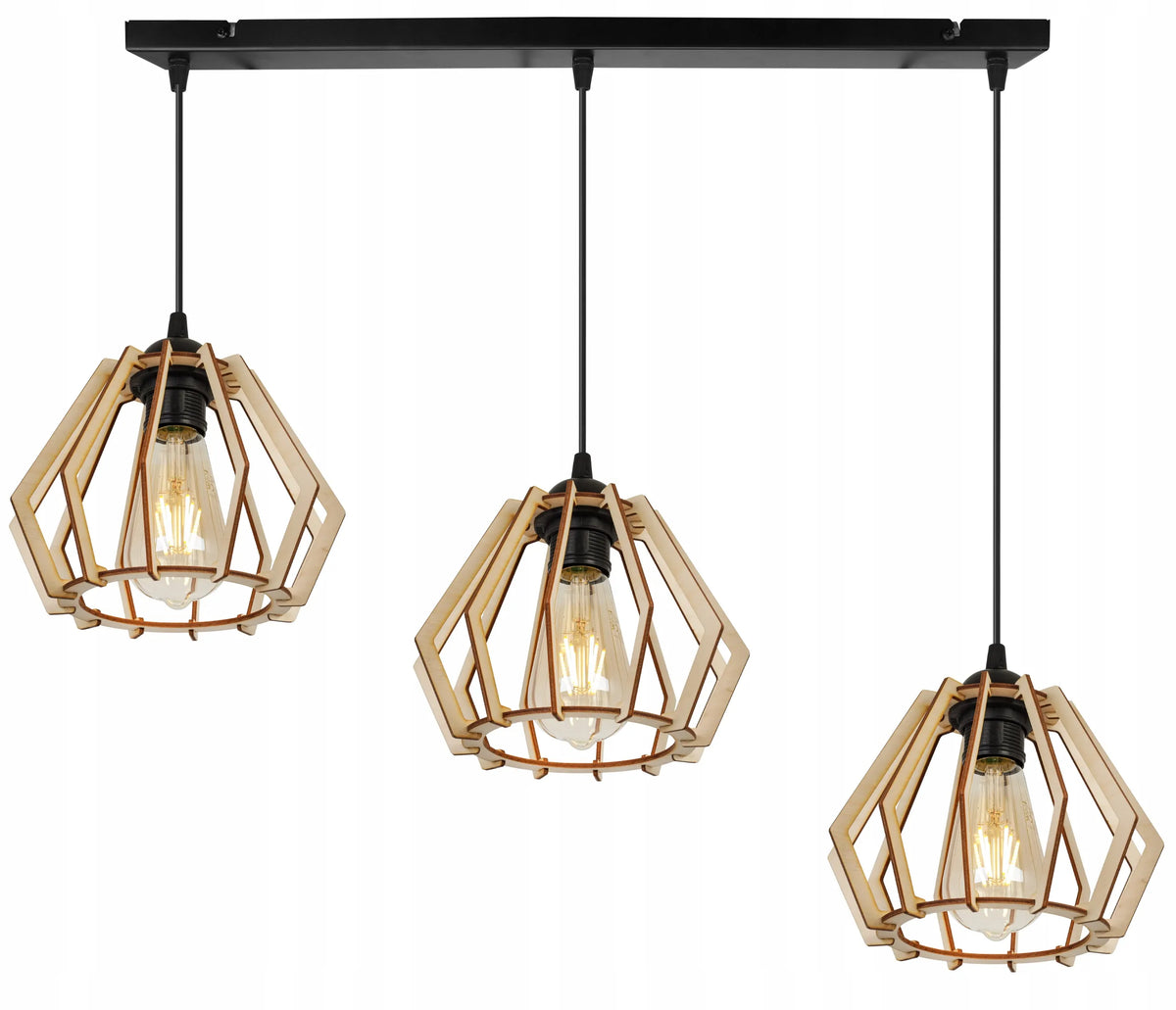 Kabantysis trigubas lubinis šviestuvas „TIMBER“ 2360/3, medinis, modernus boho stiliaus, juodas