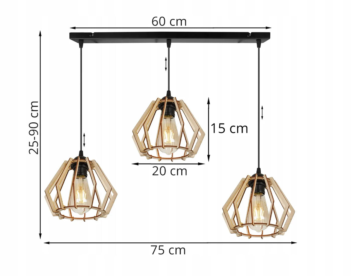 Kabantysis trigubas lubinis šviestuvas „TIMBER“ 2360/3, medinis, modernus boho stiliaus, juodas