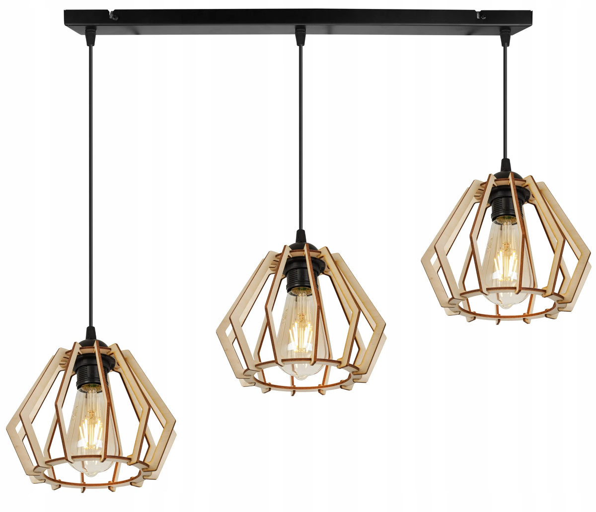 Kabantysis trigubas lubinis šviestuvas „TIMBER“ 2360/3, medinis, modernus boho stiliaus, juodas