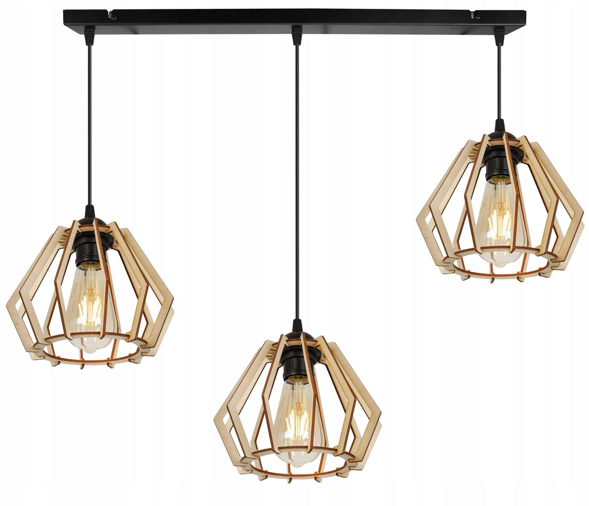 Kabantysis trigubas lubinis šviestuvas „TIMBER“ 2360/3, medinis, modernus boho stiliaus, juodas