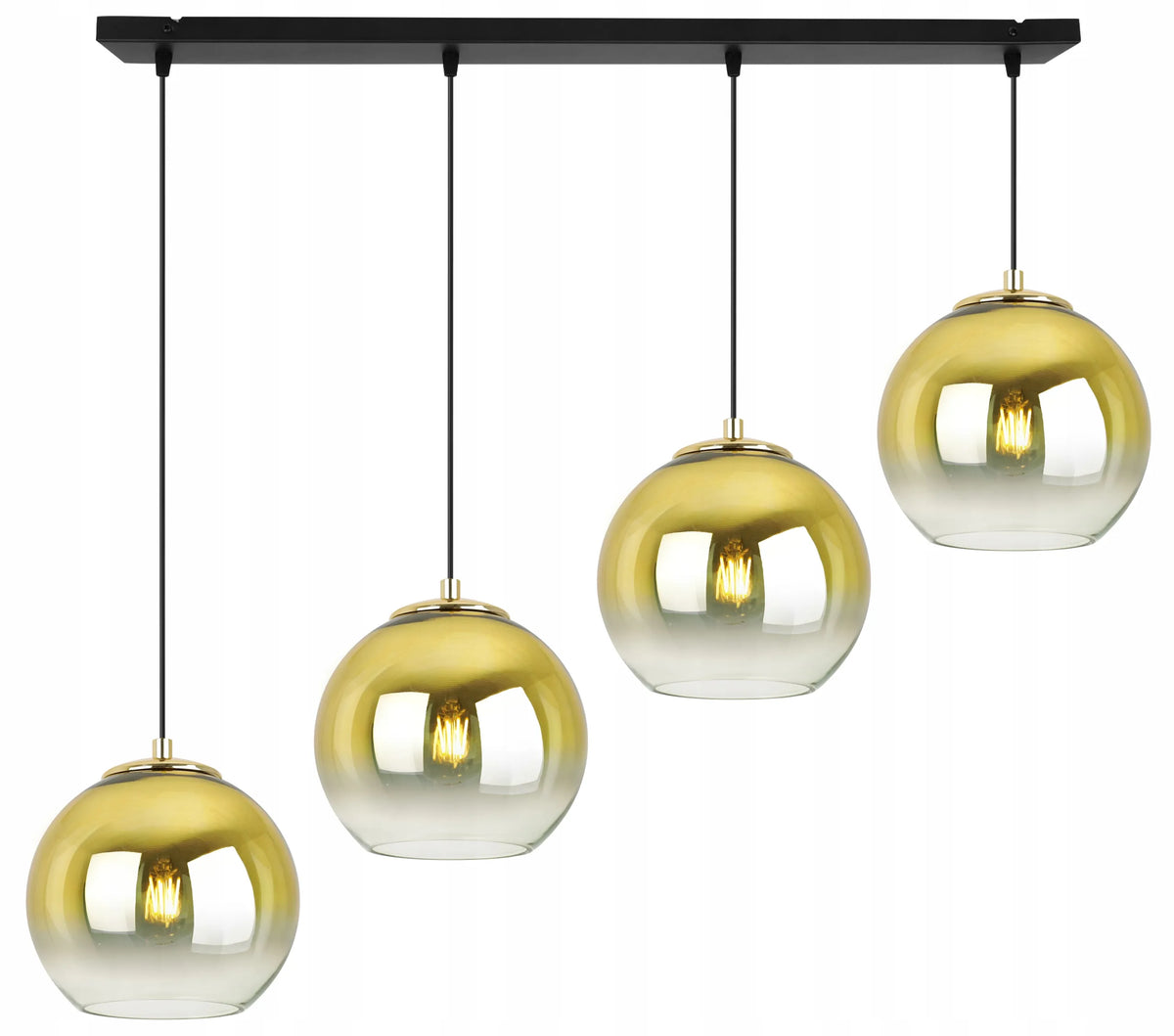 Kabinamas lubinis šviestuvas „BERGEN GOLD“ 2330/4/15, 4 gaubtai, auksiniai stikliniai gaubtai, juoda konstrukcija, glamour stilius