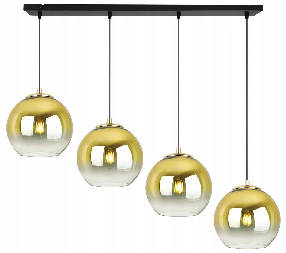 Kabinamas lubinis šviestuvas „BERGEN GOLD“ 2330/4/15, 4 gaubtai, auksiniai stikliniai gaubtai, juoda konstrukcija, glamour stilius