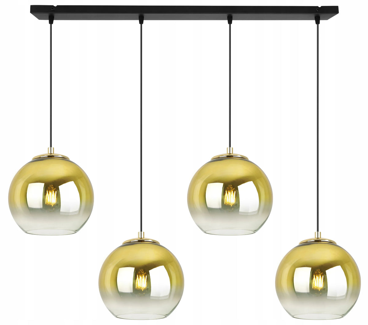 Kabinamas lubinis šviestuvas „BERGEN GOLD“ 2330/4/15, 4 gaubtai, auksiniai stikliniai gaubtai, juoda konstrukcija, glamour stilius