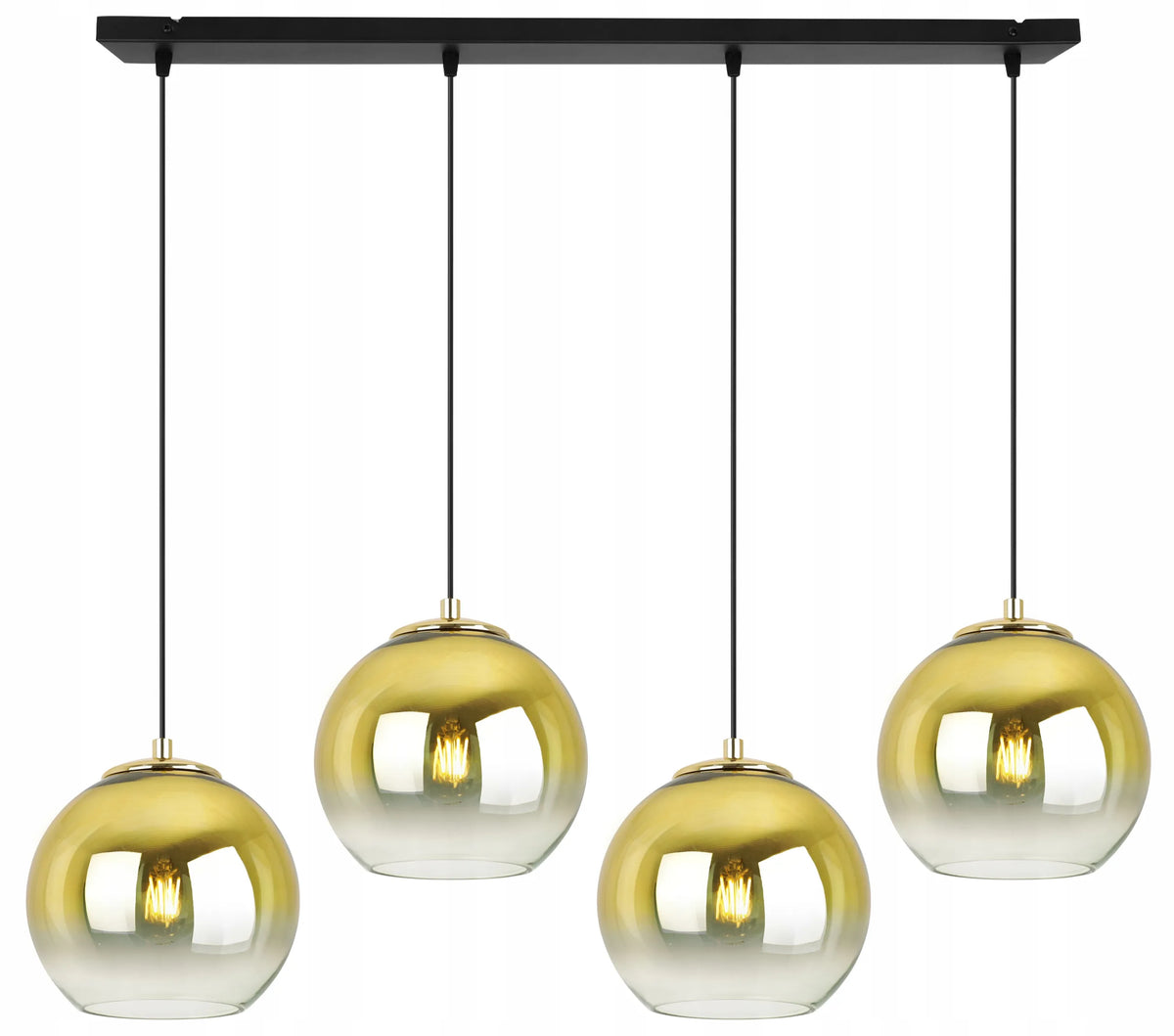 Kabinamas lubinis šviestuvas „BERGEN GOLD“ 2330/4/15, 4 gaubtai, auksiniai stikliniai gaubtai, juoda konstrukcija, glamour stilius