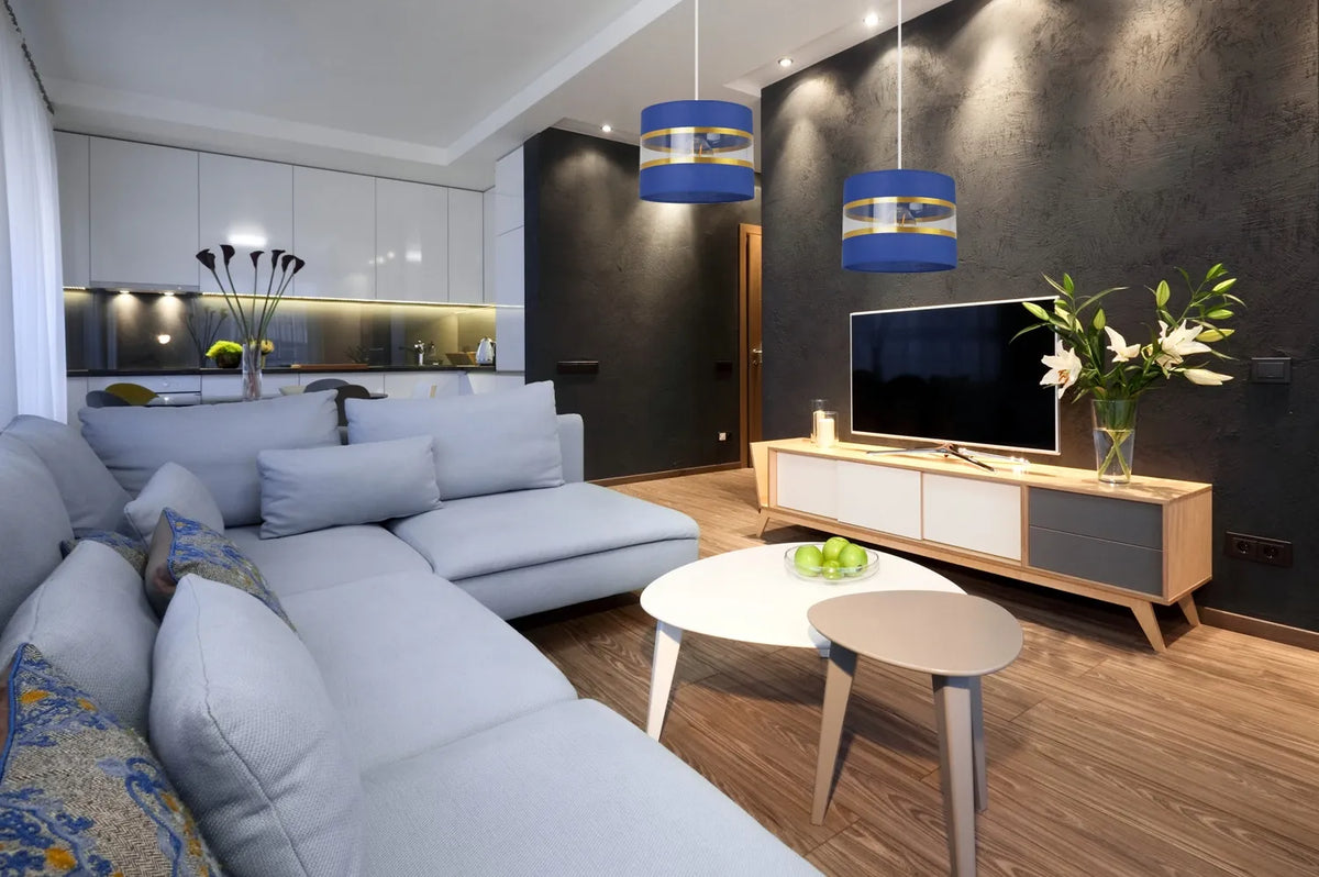 Kabinamas lubinis šviestuvas „ELEGANCE GOLD“ su gaubtais, tamsiai mėlynos ir auksinės spalvos, „Light Home“