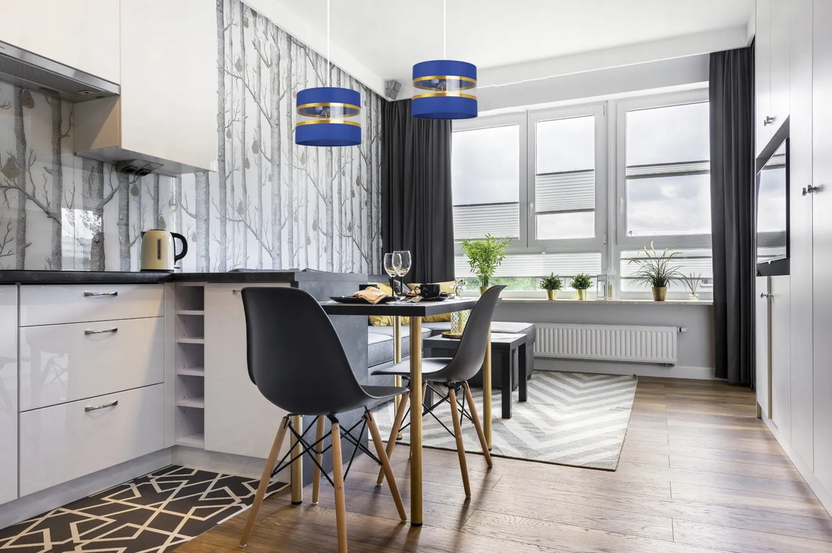 Kabinamas lubinis šviestuvas „ELEGANCE GOLD“ su gaubtais, tamsiai mėlynos ir auksinės spalvos, „Light Home“