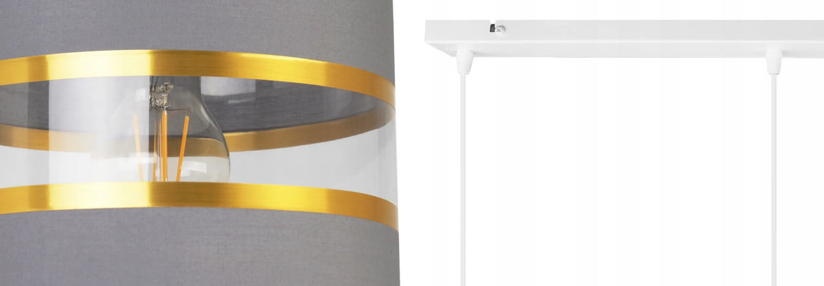 Kabinamas lubinis šviestuvas „ELEGANCE GOLD“ su trimis gaubtais, „Glamour“ stiliaus, auksiniai akcentai