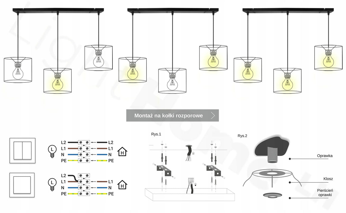 Kabinamas lubinis šviestuvas „ELEGANCE GOLD“ su trimis gaubtais, „Glamour“ stiliaus, auksiniai akcentai