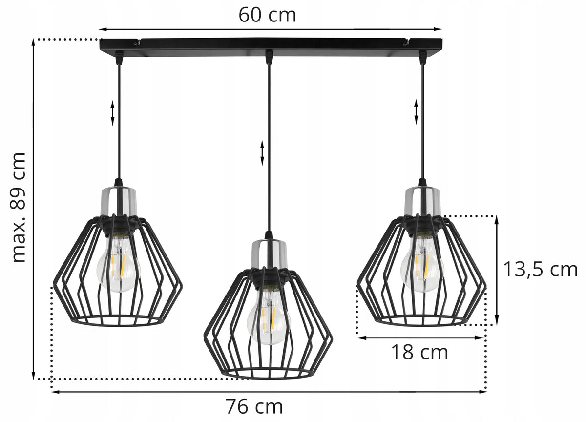 Kabinamas lubinis šviestuvas „Light Home“ NUVOLA 2501/3, juodas, trigubas, loft stiliaus, virš stalo ar salos