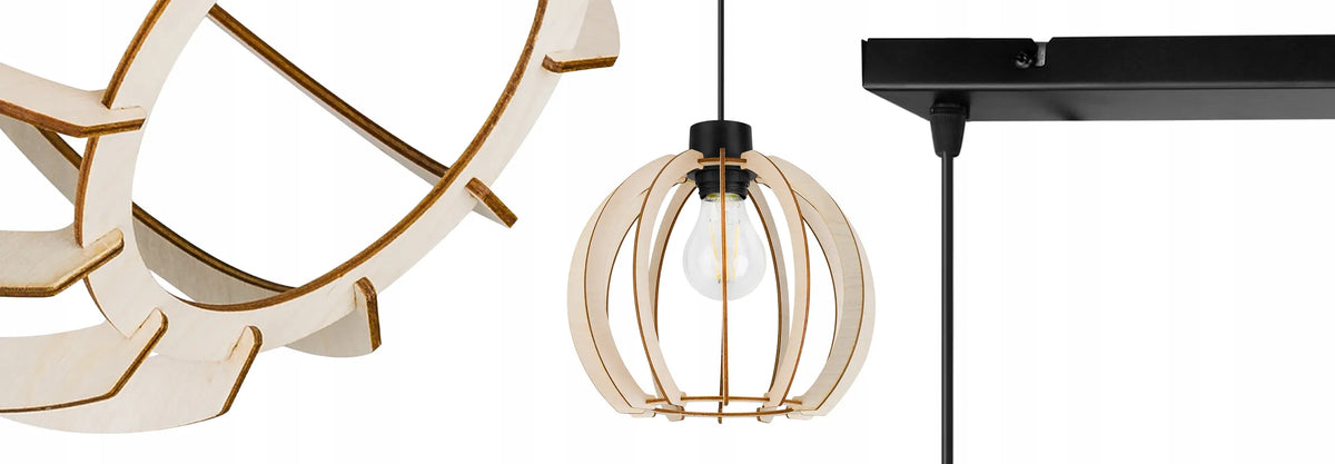 Kabinamas lubinis šviestuvas „TIMBER 2359/2L“ – medinis modernus boho stiliaus šviestuvas virtuvei
