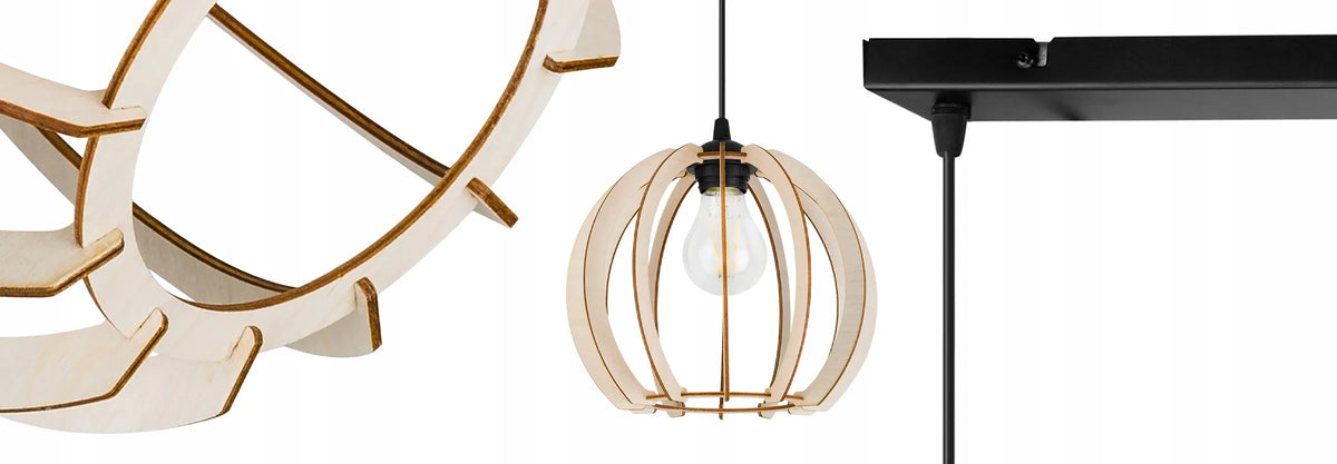 Kabinamas lubinis šviestuvas „TIMBER 2359/2L“ – medinis modernus boho stiliaus šviestuvas virtuvei