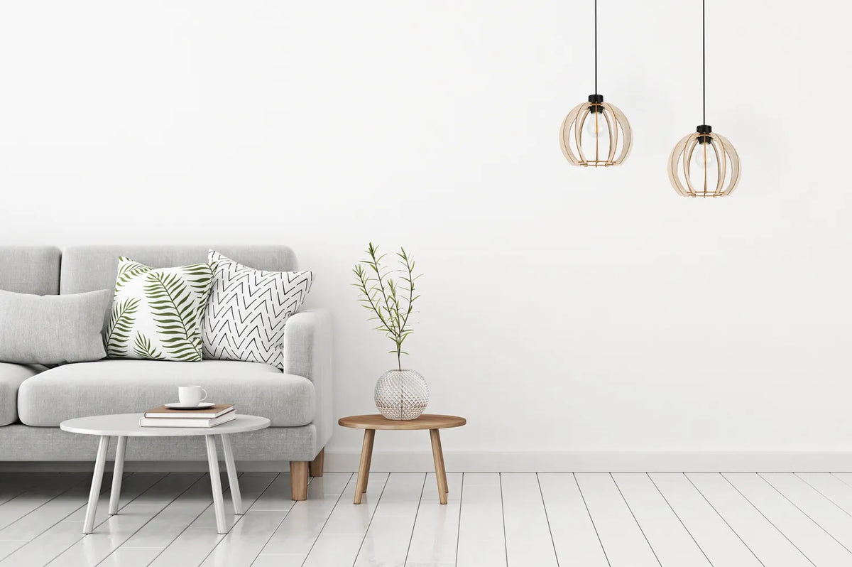 Kabinamas lubinis šviestuvas „TIMBER 2359/2L“ – medinis modernus boho stiliaus šviestuvas virtuvei