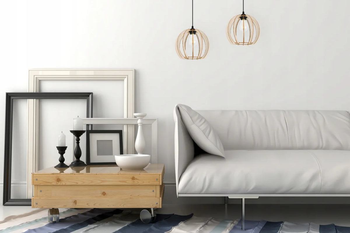 Kabinamas lubinis šviestuvas „TIMBER 2359/2L“ – medinis modernus boho stiliaus šviestuvas virtuvei