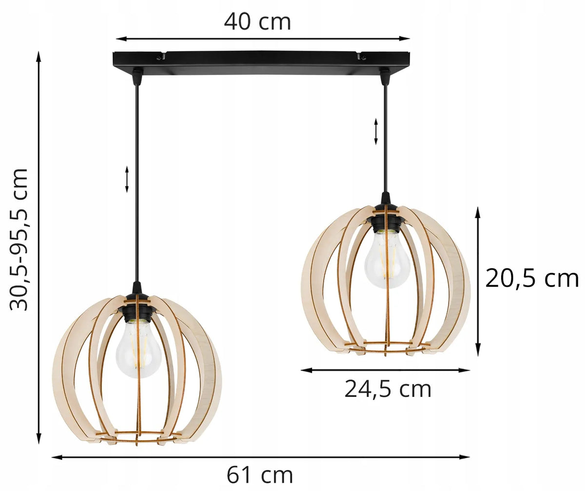 Kabinamas lubinis šviestuvas „TIMBER 2359/2L“ – medinis modernus boho stiliaus šviestuvas virtuvei